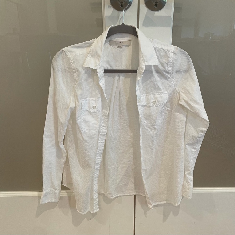 LOFT Cream Button-Down Blouse